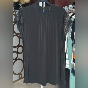 Torrid Black Lace Cap Sleeve Blouse Mock Neck Flowy Top Size 2 (2X)